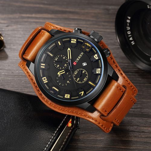 Curren Exotic Leather Strap Military Sports Men Watch-Coffee Brown view 2