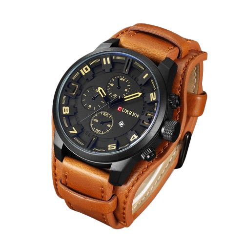 Curren Exotic Leather Strap Military Sports Men Watch-Coffee Brown view 3