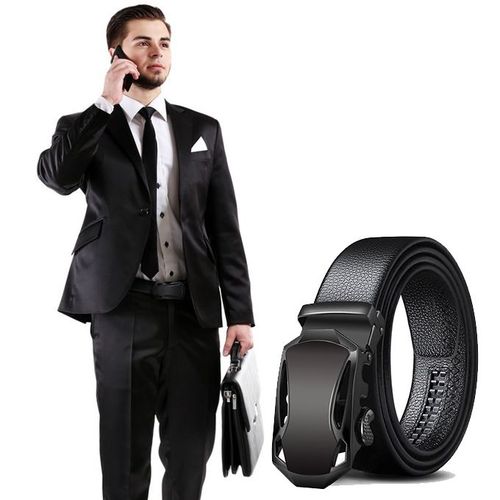 Men's Belt Leather Automatic Buckle Belts-Black view 3