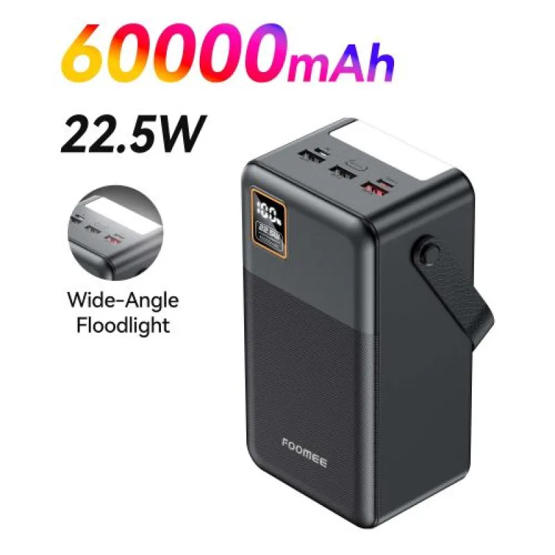 FOOMEE AF60 60000mAh 22.5w super fast charging Power Bank with Built-in Strap and Flashlight