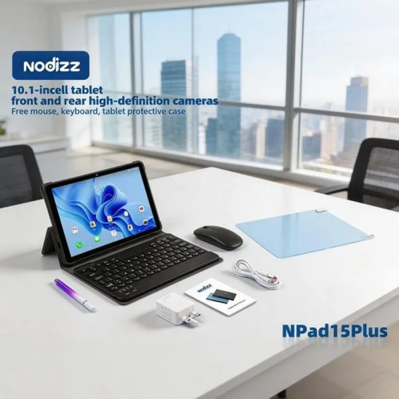 NODIZZ 2026 Newly Upgraded- Npad 15Plus 10" Alloy Work Adult Tablet like iPad, System displayed RAM 12GB+ROM 512GB, support WiFi+SIM， Multiple Business Apps Fast Shipping & Charging Shockproof & 7000mAh Battery Coming with Wireless Keyboard, Mouse, Stylus