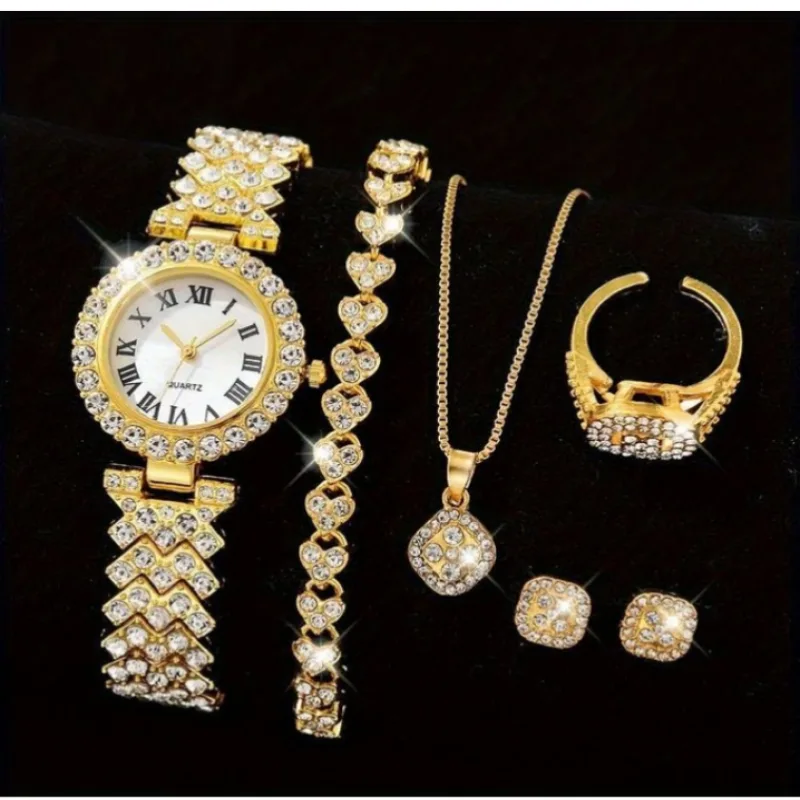 6-Piece Gold Quartz Watch &amp; Jewelry Collection view 2