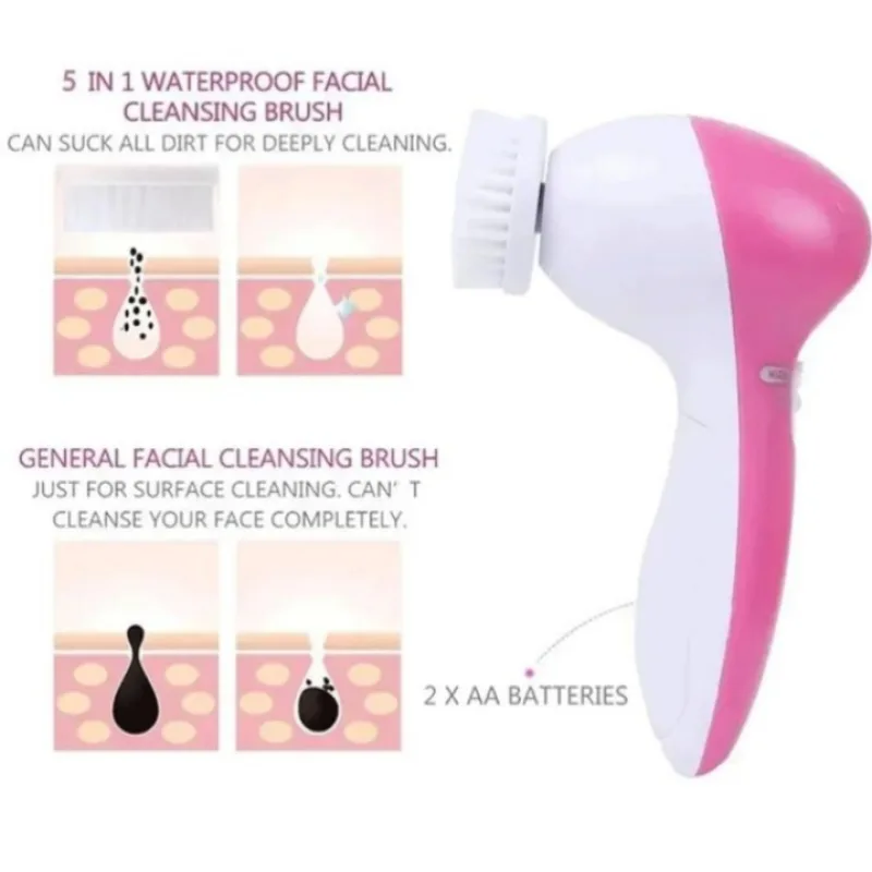5-in-1 Electric Facial Cleansing Brush &amp; Pore Massager – Deep Clean Skin Care Device (Pink) view 2