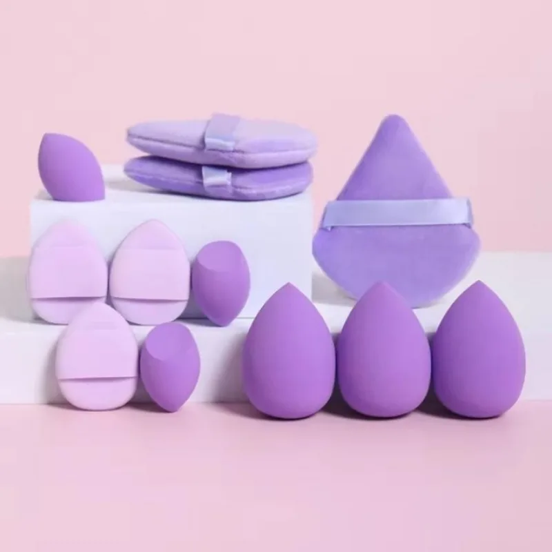 Fashion 12-Piece Makeup Sponge Set – Purple Beauty Blender Kit (Multi-Shape Face & Powder Sponges)